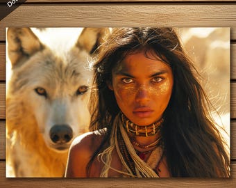 Woman and Wolf Digital Download: Song of the Wild • Fantasy Illustration