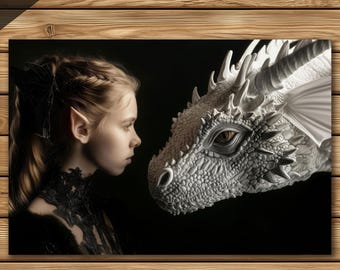 Elfenmeisje en draakkunstprint: de vijfde dochter • Fantasieillustratie • Niet ingelijst