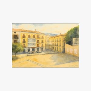 Denia Spain Wall Art – Watercolor Digital Print, Old Town Travel Poster, 3:2 Landscape, Printable Spanish Scene