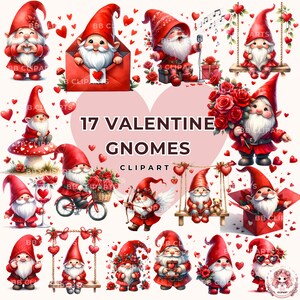 Valentines Gnome Clipart Bundle, Cute Gnome Clipart, Valentines Clipart, Valentines Png Graphics, Gnome Sublimation, Valentines Gifts