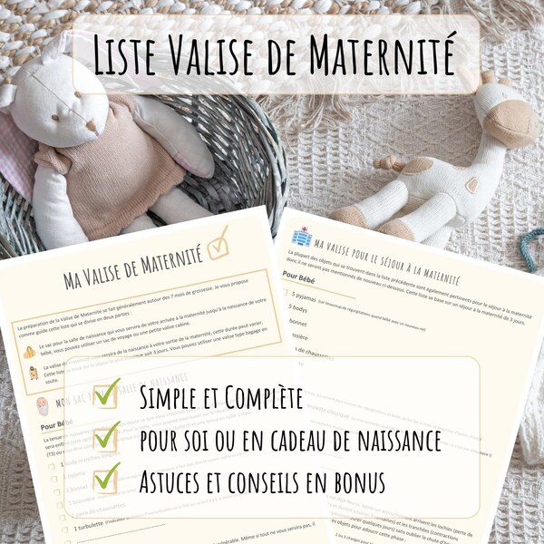 Liste Valise de Maternité | Essentiels, Astuces et Conseils | Checklist de Maternité | PDF à imprimer