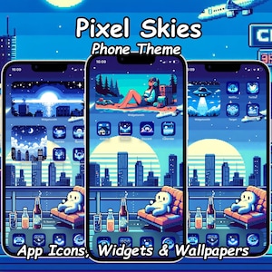 Lo-fi Pixel Skies App Icons | Anime Aesthetic iOS Icon Set, Phone Theme, Cute Icons, Cute Kawaii Wallpapers and Widgets for iPhone & Android