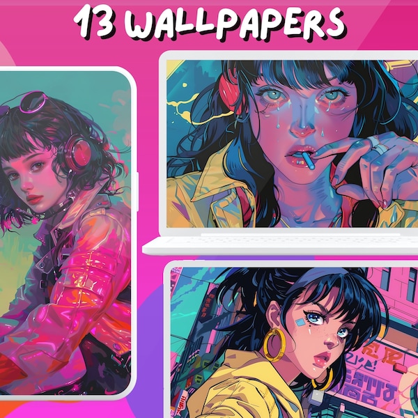 90s Hot Anime Wallpapers Pink landscape Retro Aesthetic Desktop Wallpaper Phone Wallpaper Computer Background Lock Screen Screensaver