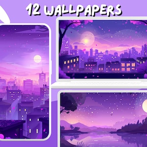 Lofi Purple City Wallpaper Pixel art wallpapers Retro aesthetic wallpaper desktop Wallpaper Phone Wallpaper Instant Download minimal