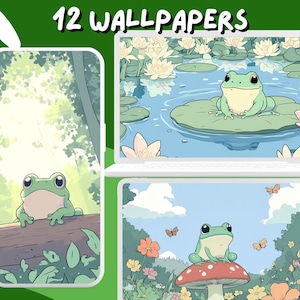 Lofi Pastel Frog Wallpapers Aesthetic Kawaii whimsical Wallpaper Mushroom Anime Desktop Wallpaper Phone Wallpaper Studio Ghibli Cute lilypad