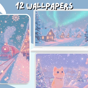 Christmas Town Wallpaper Cute Kawaii wallpapers Holiday aesthetic wallpaper anime desktop Wallpaper Phone Wallpaper Snowy Cat Desktop Theme