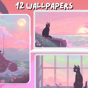 Dreamy Cute Cat Wallpapers Pastel Pink whimsical aesthetic cat wallpaper anime desktop Wallpaper Phone Wallpaper Desktop Theme Kawaii