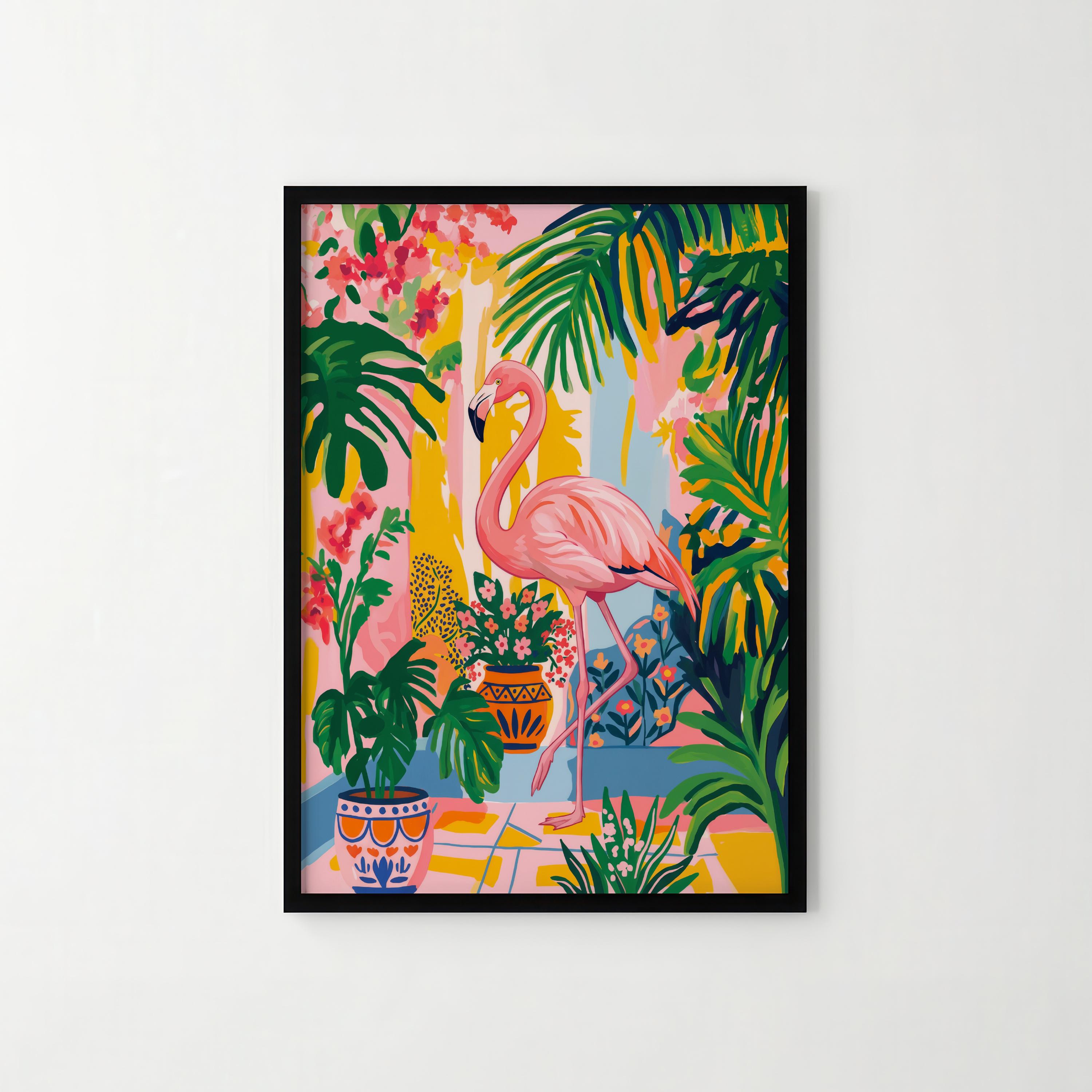 Tropical Flamingo Oasis Print – Pink Bathroom Wall Art, Matisse Style ...