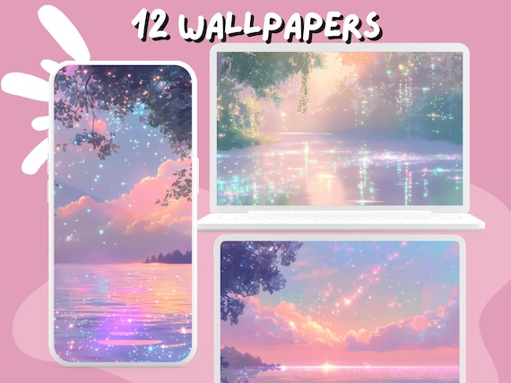 Dreamy Sparkle Landscape Wallpaper Pastel Cute Pink wallpapers Whimsical aesthetic wallpaper desktop Wallpaper Phone Wallpaper ethereal sky