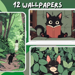 Matcha Green Wallpaper Lofi Black Cat wallpapers Green aesthetic wallpaper anime desktop Wallpaper Phone Wallpaper kawaii Cute Desktop Theme