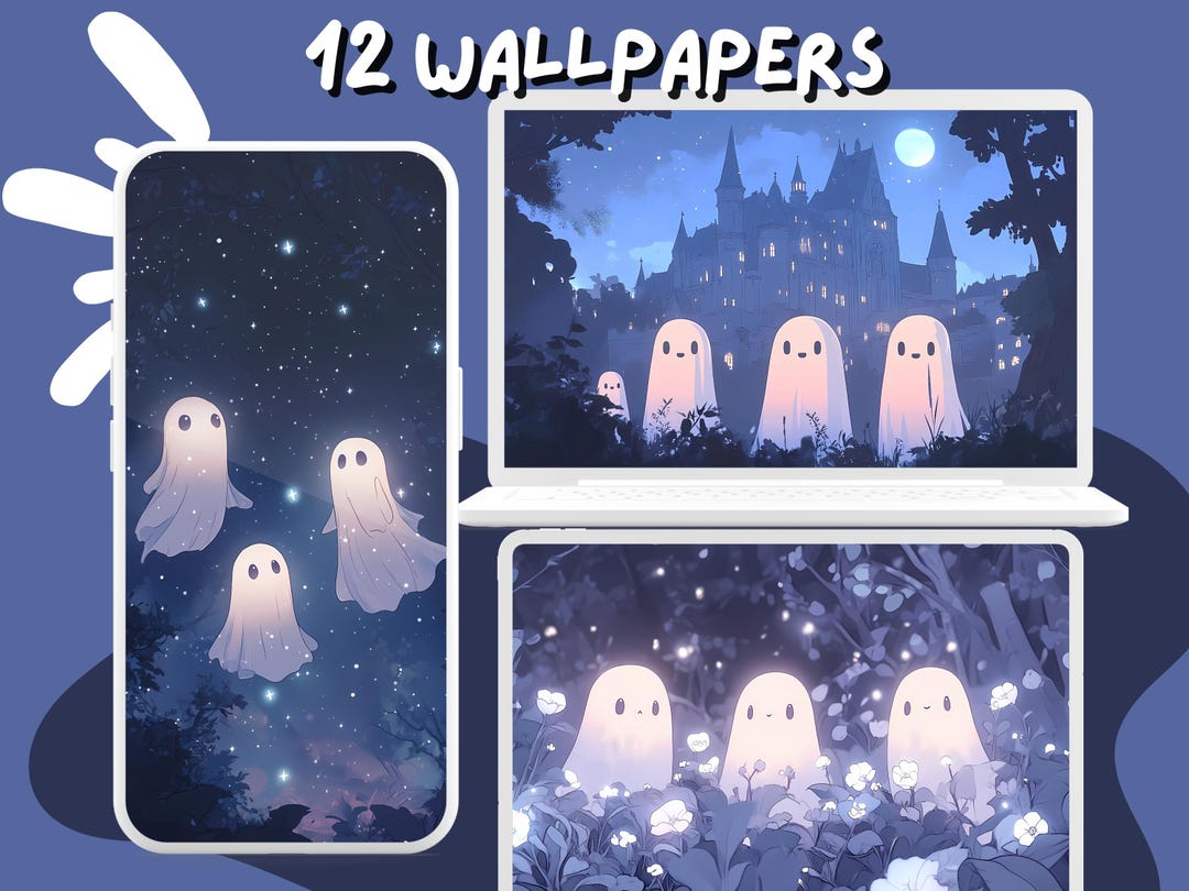Mystic Phantoms Wallpapers Cute Ghost Wallpapers Lofi Floral Wallpaper  Desktop Wallpaper Phone Wallpaper Aesthetic Whimsical Blue Kawaii - Etsy, image size:1080x810