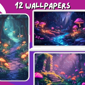 Sfondo di funghi della foresta incantata Sfondi rosa viola Lofi Sfondi anime Sfondi desktop Sfondi per telefono Tema desktop carino e magico