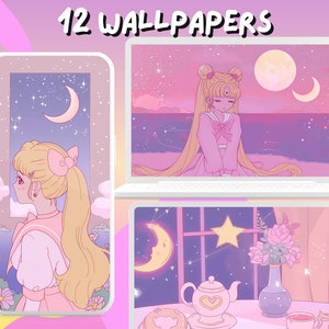Moon Girl Wallpaper Estetico pastello paesaggio stravagante Anime Desktop e Sfondo del telefono Sfondo carino Kawaii Studio Ghibli