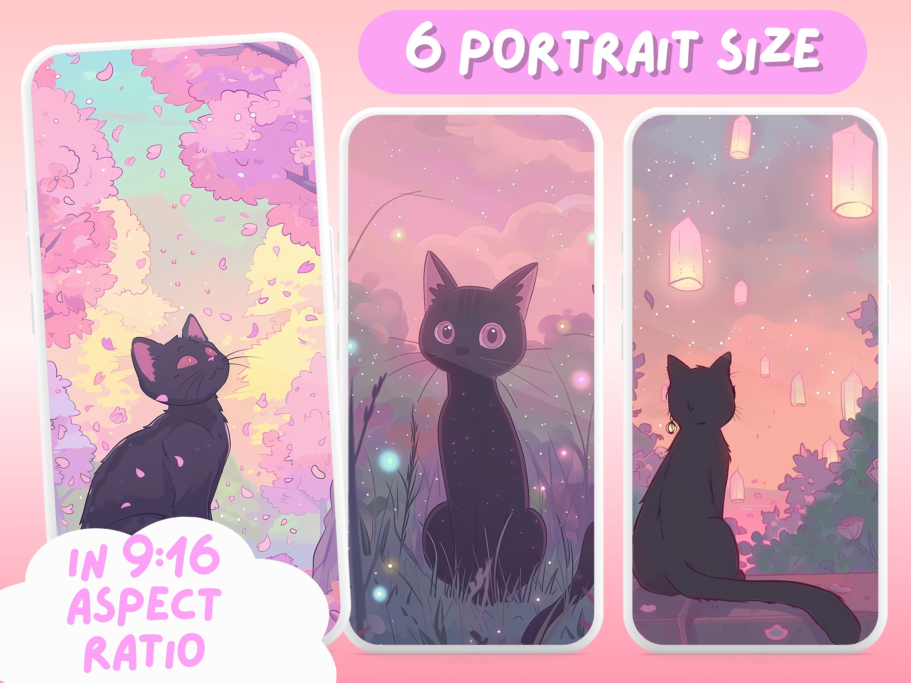 Dreamy Black Cat Wallpapers Pastel Pink Whimsical Landscape Anime Desktop  Wallpaper Phone Wallpaper Desktop Theme Background Kawaii Cute - Etsy New  Zealand, image size:3000x2251