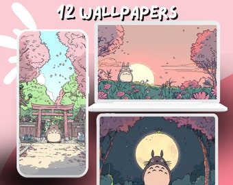 Tottoro Sakura Wallpaper Leuke studio wallpapers Lofi anime wallpaper desktop Wallpaper Telefoon Wallpaper esthetische weide lente studio ghibli