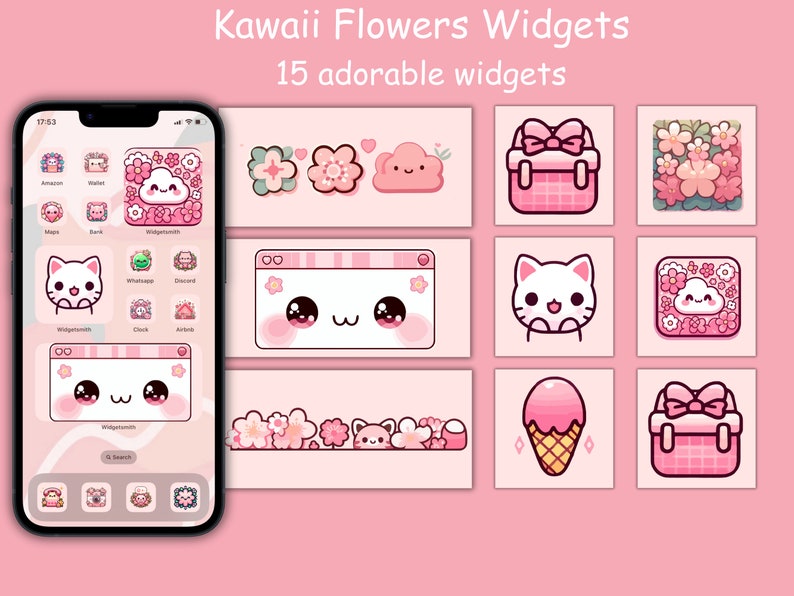 Kawaii Pink Flowers App Icon Set | Aesthetic Cute Kawaii Ios App Icons ...