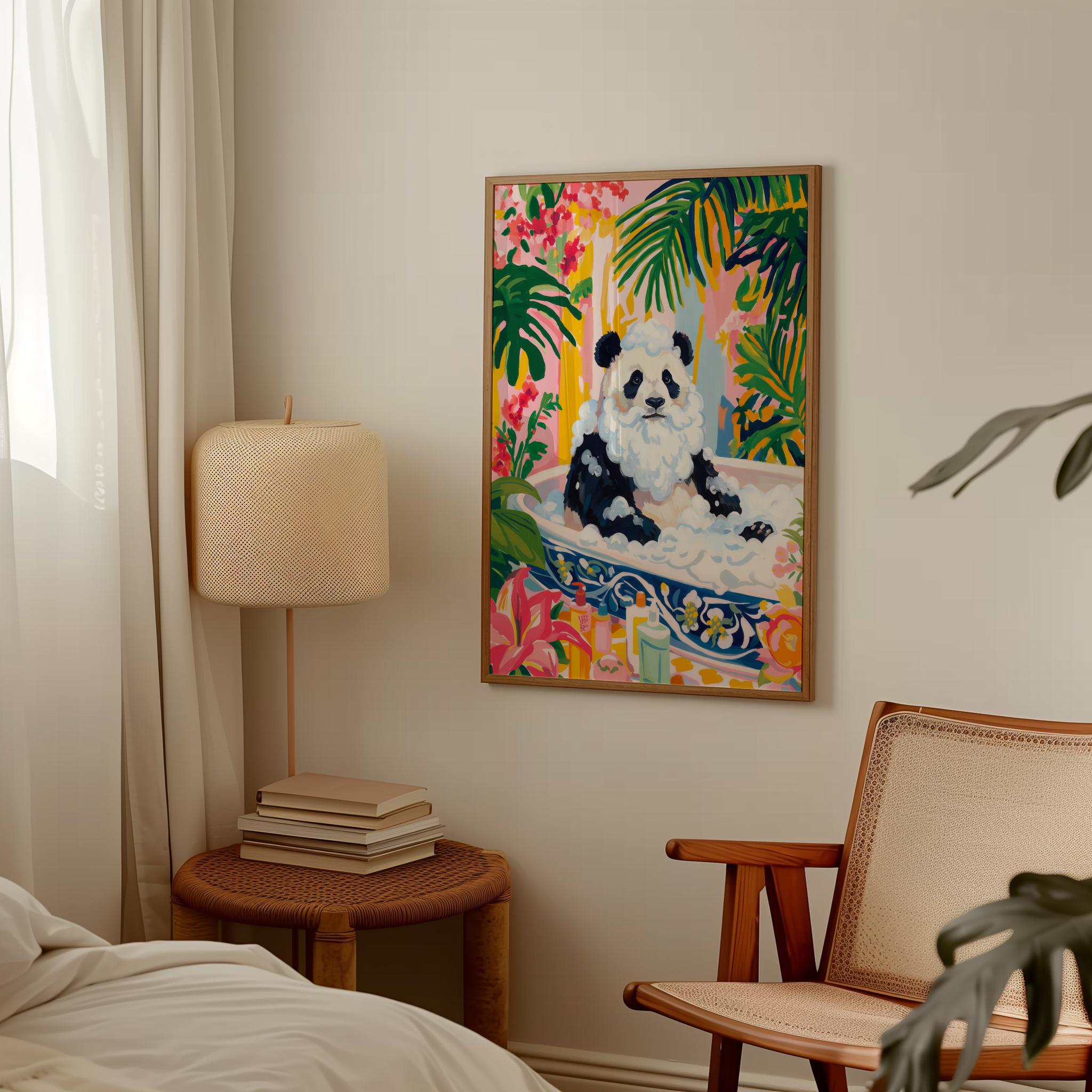 Tropical Panda Bath Art Print – Pink Bathroom Wall Art, Matisse Style ...