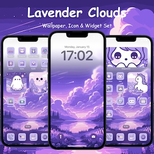 Lavender Clouds App Icon Set | Aesthetic Lo-Fi iOS App Icons, Anime Cute Kawaii Wallpapers and Widgets for iPhone & Android
