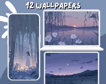 Lofi Moody Wallpapers Pastel Blue wallpapers Flower Plant wallpaper desktop Wallpaper Phone Wallpaper aesthetic anime Ghibli desktop theme
