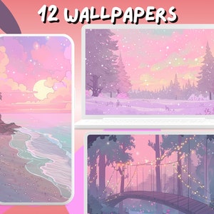 Pastel Dreamy Aesthetic Pink Wallpapers whimsical landscape anime desktop Wallpaper Phone Wallpaper Desktop Theme Background Kawaii Cute