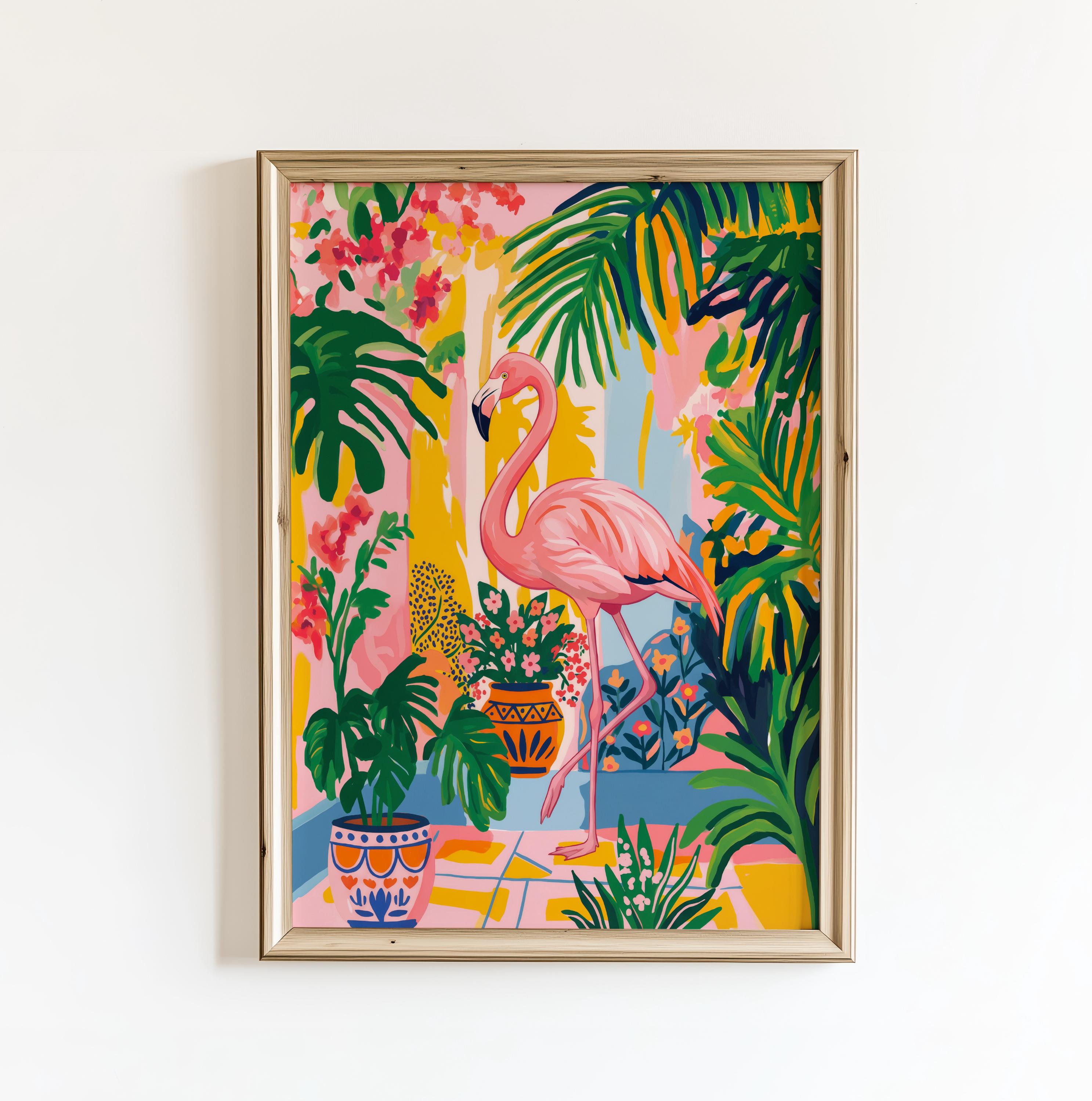 Tropical Flamingo Oasis Print – Pink Bathroom Wall Art, Matisse Style ...