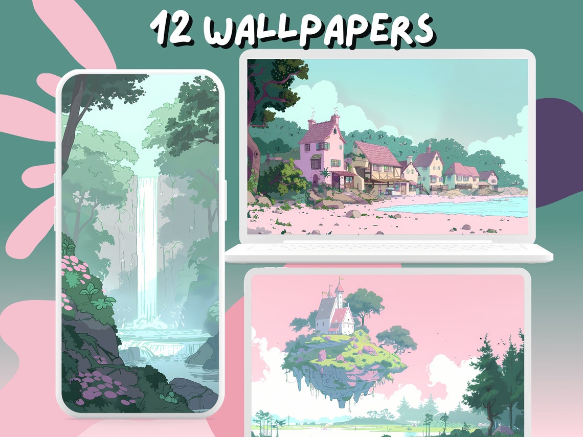 Studio Ghibli Wallpaper Grün Wallpaper ästhetische Tapete rosa Anime ...