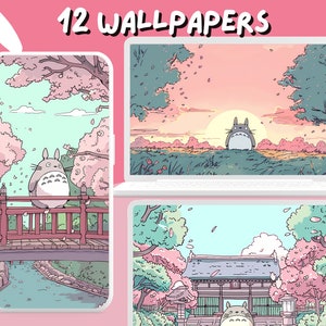 Tottoro Sakura Wallpaper Cute studio wallpapers Lofi anime wallpaper desktop Wallpaper Phone Wallpaper aesthetic meadow spring studio ghibli