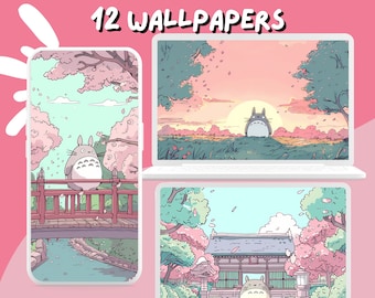 Tottoro Sakura Wallpaper Leuke studio wallpapers Lofi anime wallpaper desktop Wallpaper Telefoon Wallpaper esthetische weide lente studio ghibli