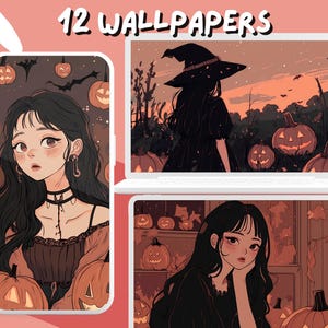 Witchy Girlie Wallpapers Cozy Halloween wallpapers Lofi Cute Pastel desktop Wallpaper Phone Wallpaper aesthetic Spooky Background