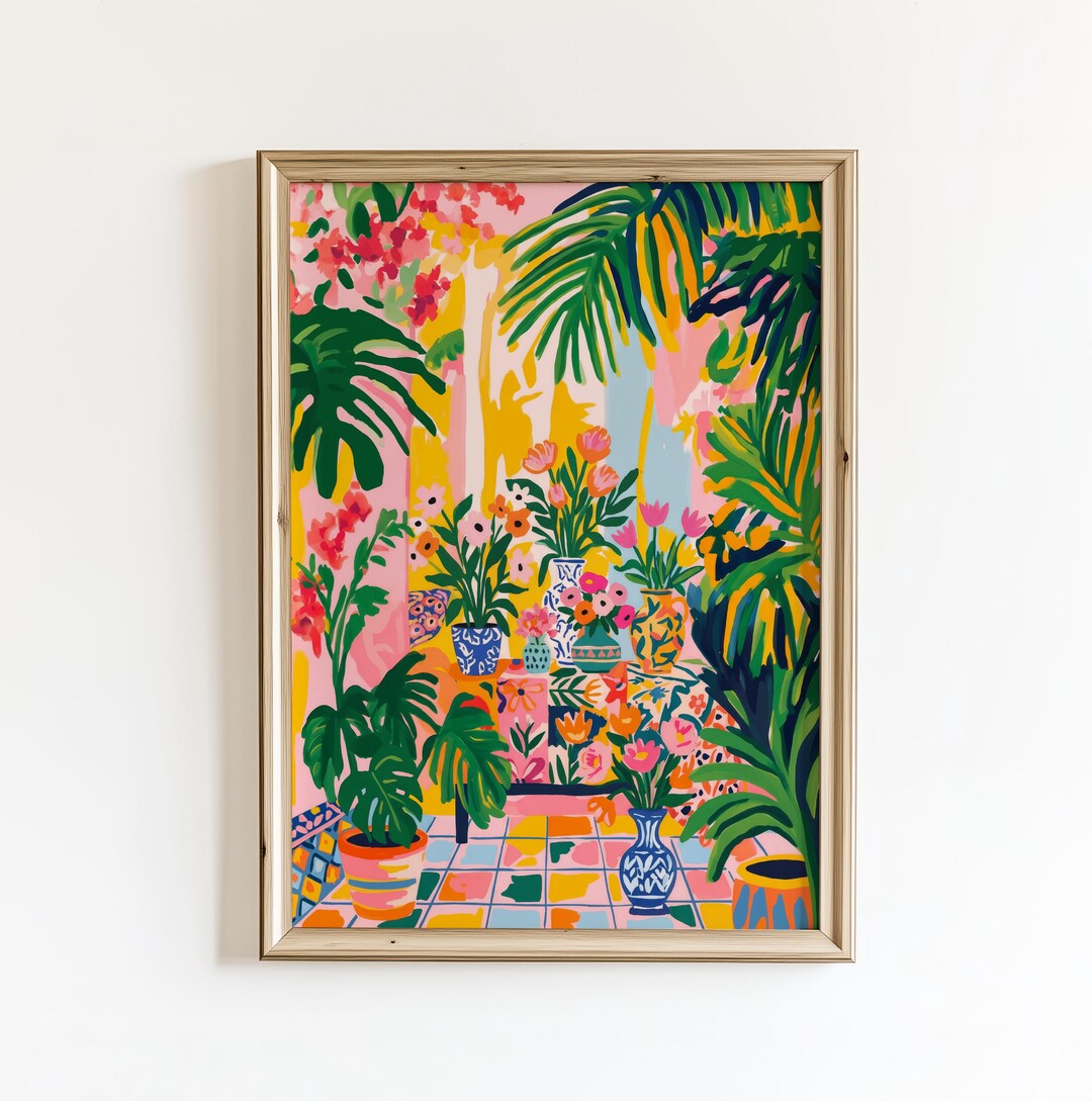 Mediterranean Garden Balcony Wall Art – Tropical Matisse Style Floral ...