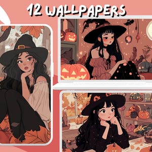 Witchy Girlie Wallpapers Cozy Halloween wallpapers Lofi Cute Pastel desktop Wallpaper Phone Wallpaper aesthetic Screensaver Background