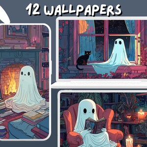 Cozy Comic Ghost Wallpapers Cute ghost wallpapers Lofi Plant wallpaper desktop Wallpaper Phone Wallpaper aesthetic whimsical boho desktop