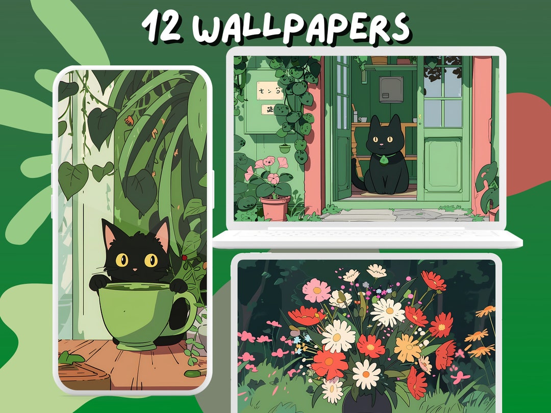 Matcha Green Wallpaper Lofi Green Wallpapers Black Cat Aesthetic