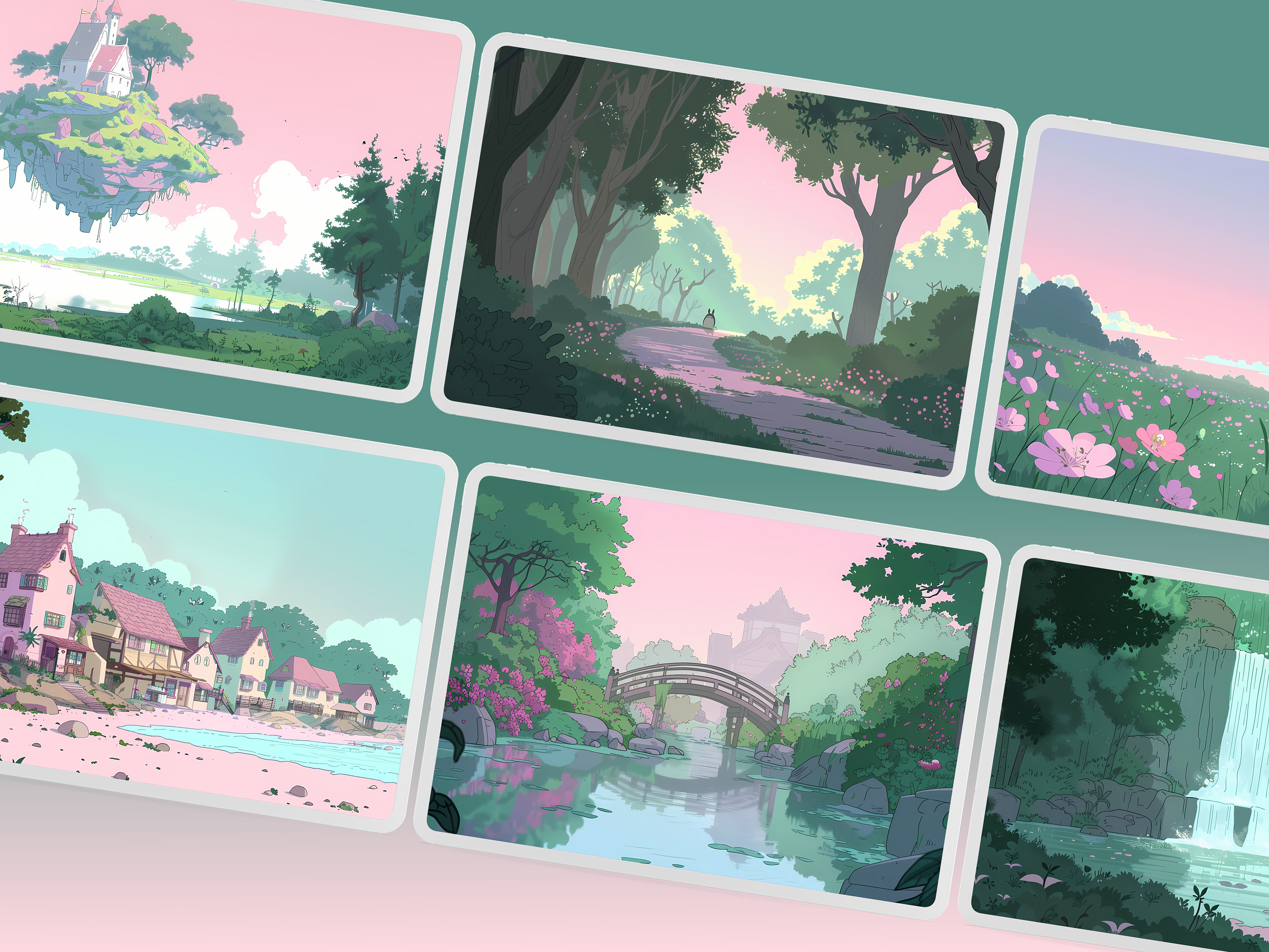 Studio Ghibli Wallpaper Grün Wallpaper ästhetische Tapete rosa Anime ...