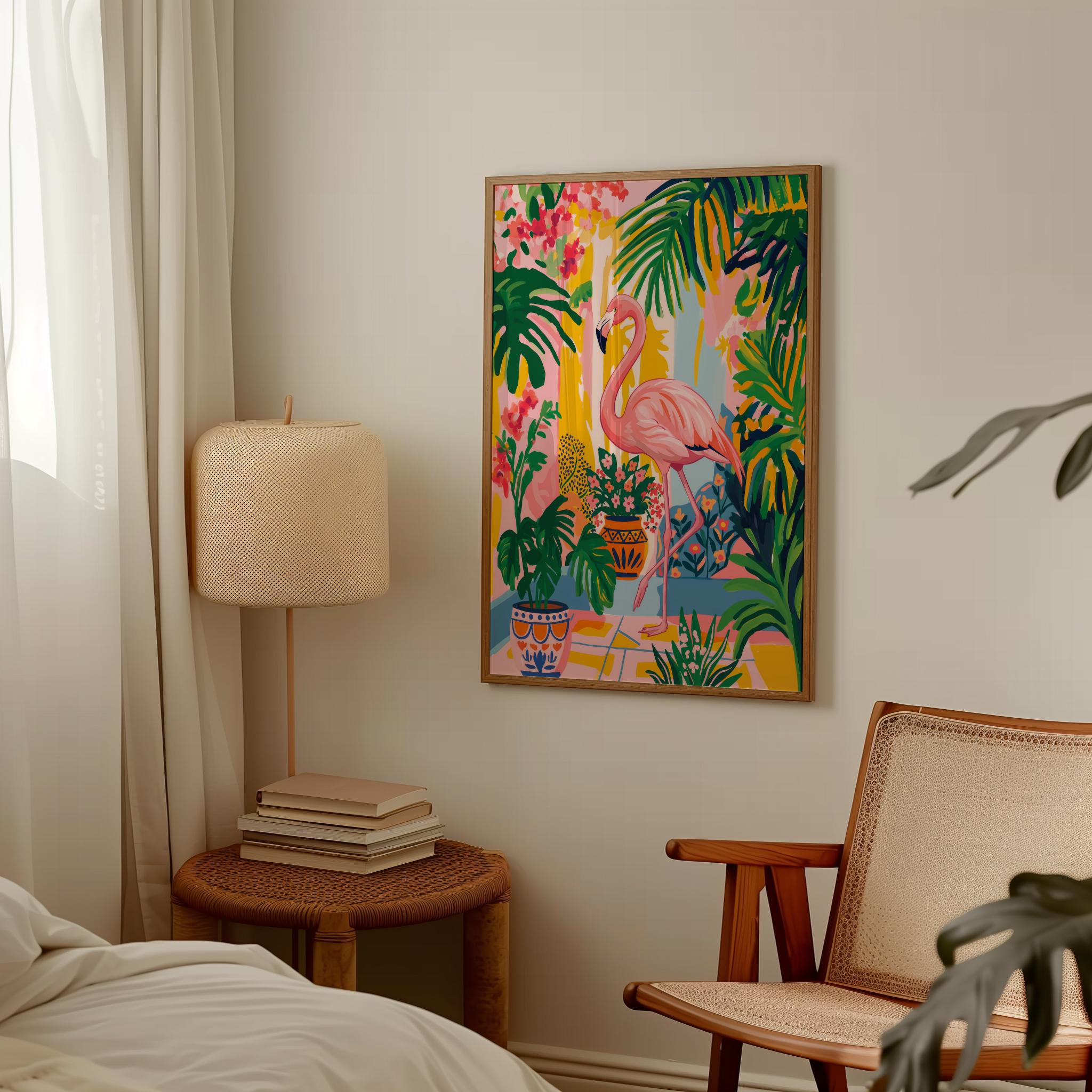 Tropical Flamingo Oasis Print – Pink Bathroom Wall Art, Matisse Style ...