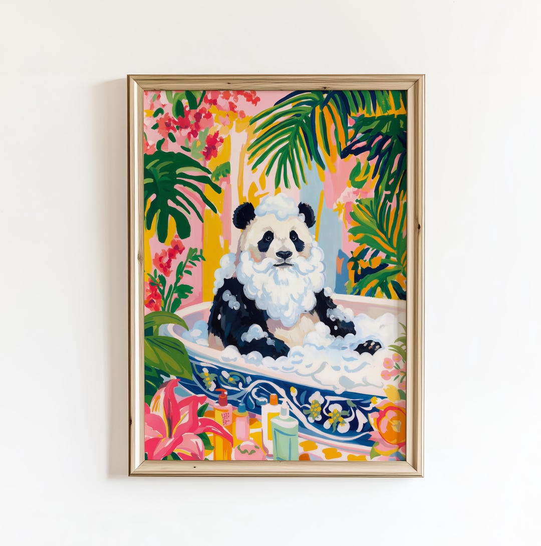 Tropical Panda Bath Art Print – Pink Bathroom Wall Art, Matisse Style ...
