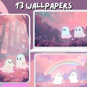 Kawaii Ghost Wallpaper Cute Pink wallpapers Ghost aesthetic wallpaper anime desktop Wallpaper Phone Wallpaper Cozy Dreamy Desktop Theme