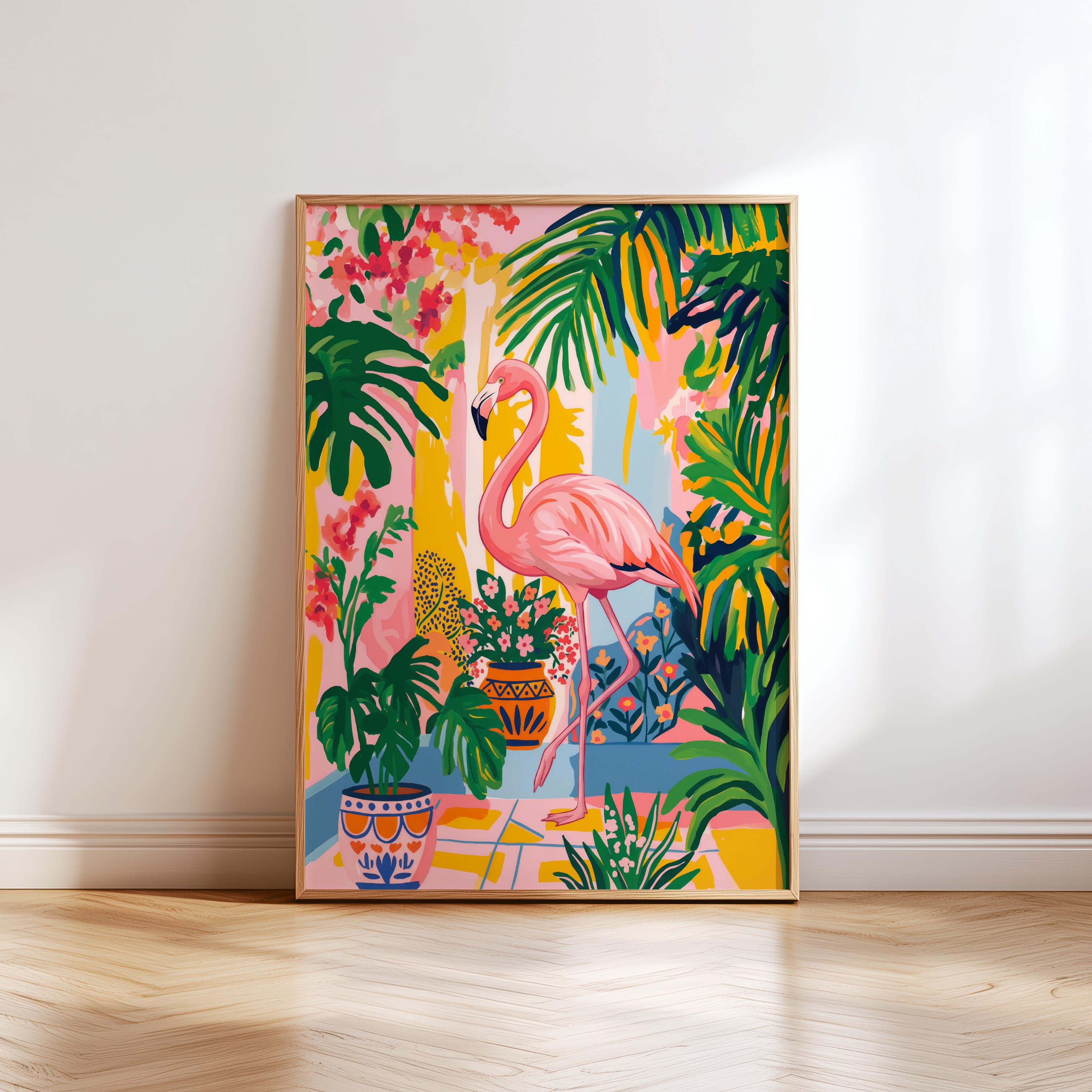 Tropical Flamingo Oasis Print – Pink Bathroom Wall Art, Matisse Style ...