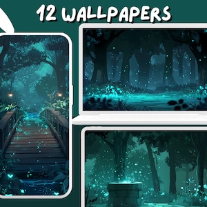 Glowing Forest Wallpaper Sparkling night wallpapers Lofi anime wallpaper desktop Wallpaper Phone Wallpaper aesthetic dark desktop theme