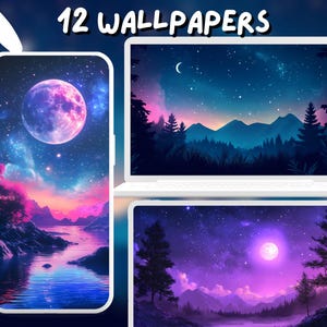 Retro Night Sky Wallpaper Lofi Aesthetic wallpapers Whimsical wallpaper desktop Wallpaper Phone Wallpaper Moon Wallpaper ethereal sky
