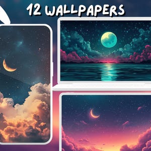 Retro Night Sky Wallpaper Lofi Aesthetic wallpapers Whimsical wallpaper desktop Wallpaper Phone Wallpaper Moon Wallpaper ethereal sky
