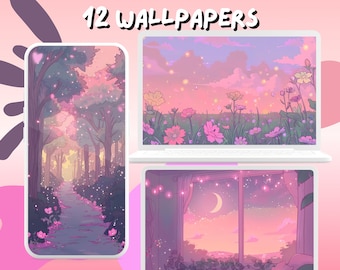 Pastel Dreamy Aesthetic Pink Wallpapers whimsical landscape anime desktop Wallpaper Phone Wallpaper Desktop Theme Background Kawaii Cute