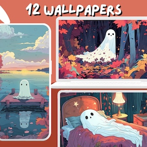 Cozy Comic Ghost Wallpapers Cute ghost wallpapers Lofi Plant wallpaper desktop Wallpaper Phone Wallpaper aesthetic whimsical boho autumn