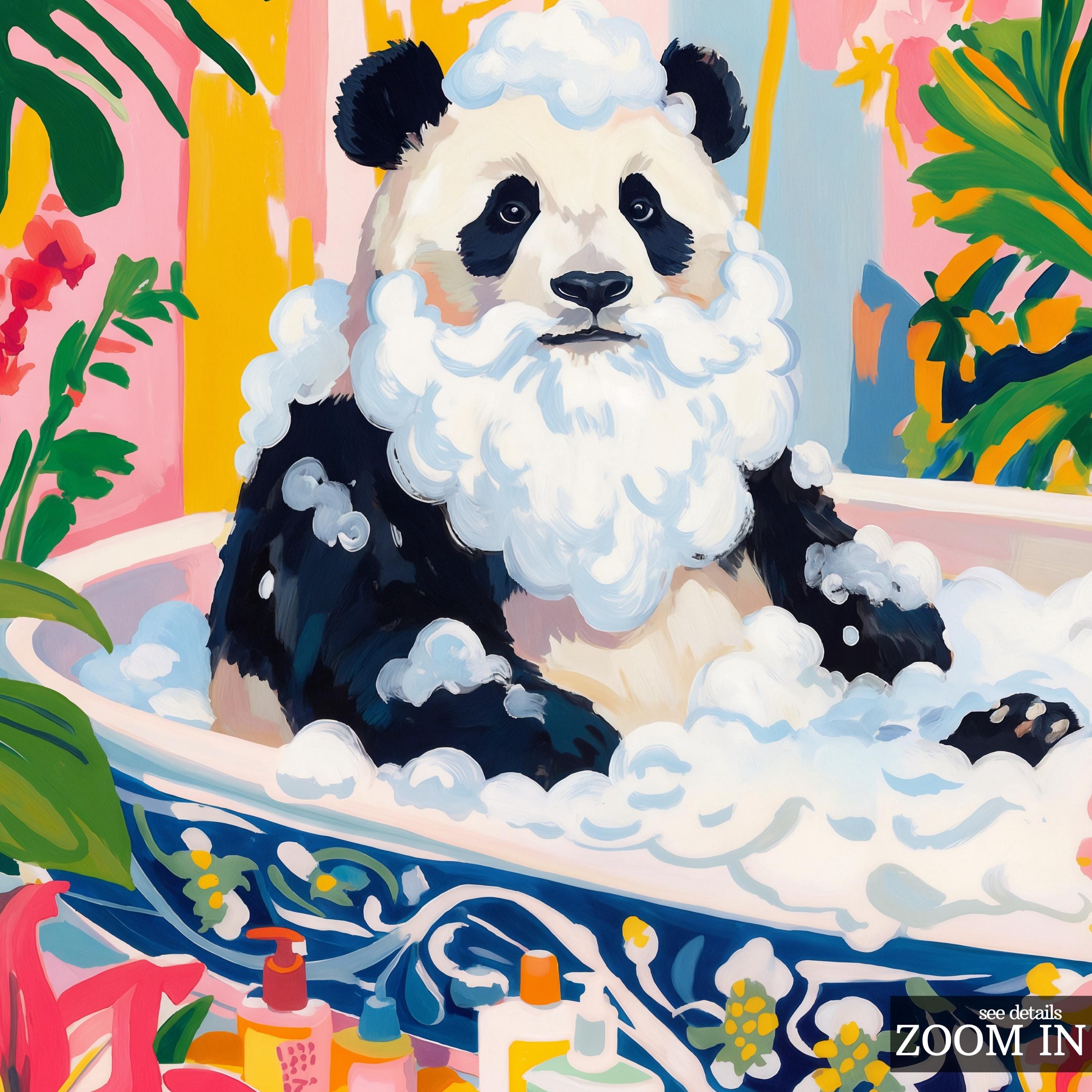 Tropical Panda Bath Art Print – Pink Bathroom Wall Art, Matisse Style ...