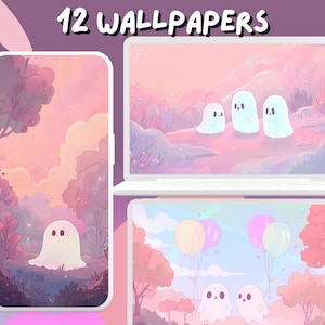 Kawaii Ghost Wallpaper Cute Pink wallpapers Ghost aesthetic wallpaper anime desktop Wallpaper Phone Wallpaper Cozy Dreamy Desktop Theme