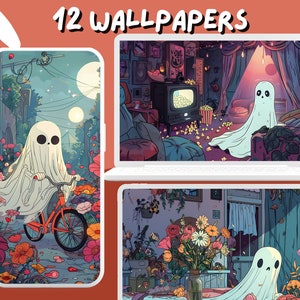 Cozy Comic Ghost Wallpapers Cute ghost wallpapers Lofi Plant wallpaper desktop Wallpaper Phone Wallpaper aesthetic whimsical boho kawaii