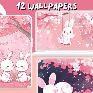 Sakura Bunny Wallpapers Cute Pink wallpapers Spring wallpaper desktop Wallpaper Phone Wallpaper  Studio Ghibli Instant Download Lofi Pastel