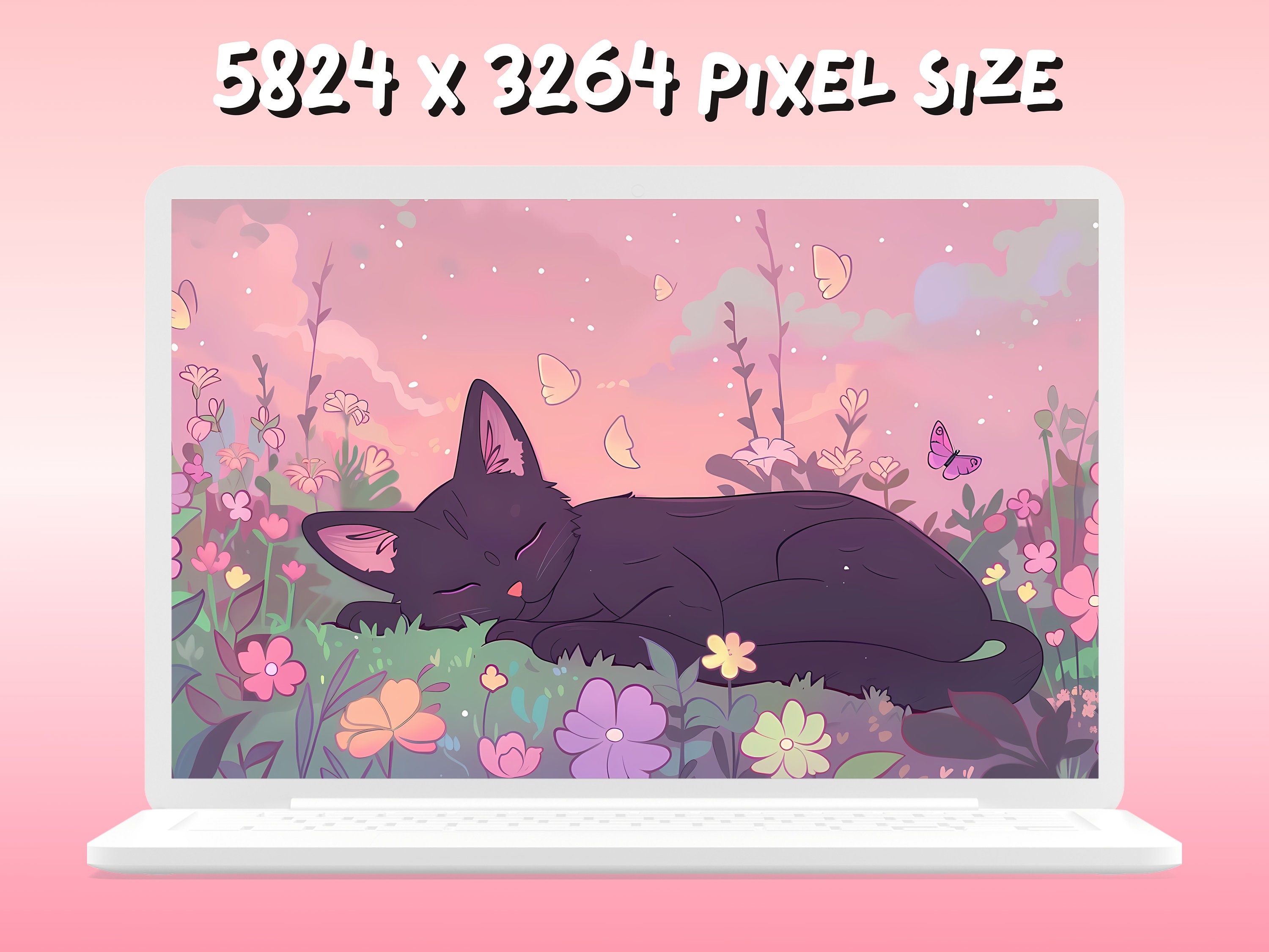 Dreamy Black Cat Wallpapers Pastel Pink Whimsical Landscape Anime Desktop  Wallpaper Phone Wallpaper Desktop Theme Background Kawaii Cute - Etsy New  Zealand, image size:3000x2251