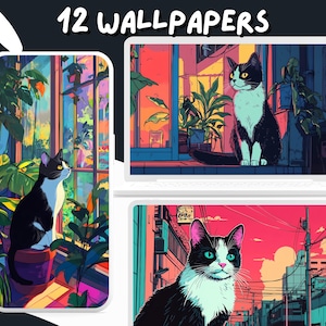 Retro Black Cat Wallpapers Comic Pastel Aesthetic Lofi Anime Desktop Wallpaper Phone Wallpaper Plant Cute Kawaii Cat Background Screensaver