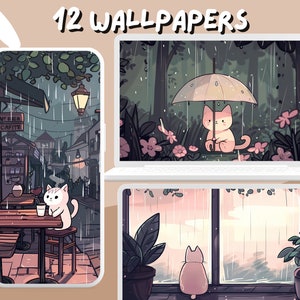 Rainy Cats Wallpaper Moody wallpapers aesthetic wallpaper dark academia anime Desktop Wallpaper Phone Wallpaper Instant Download Comic Cat